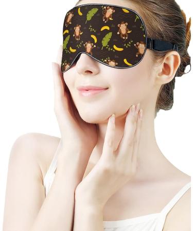 Cute Monkey and Banana Leaf Pattern Sleep Mask with Adjustable Head Strap - Comfortable Soft Eye Mask for Blissful Sleep | Blindfold Eyeshade - Buy Online on GoSupps.com