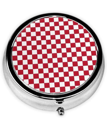 Red Checkered Mini Round Pill Box | 3 Compartment Portable Pill Organizer for Travel Home & Office Use - Buy Online on GoSupps.com