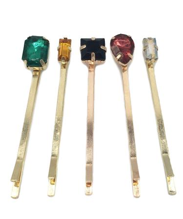 10 Pcs Colorful Crystal Hair Pins Gold Vintage Decorative Bobby Pins for Women (5 Styles)