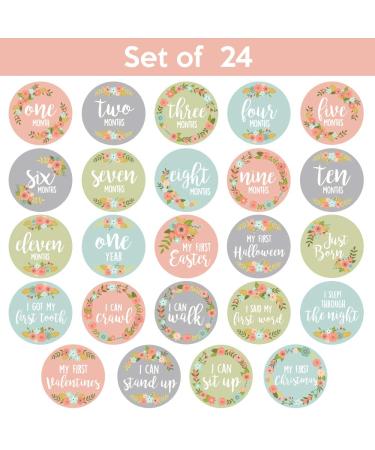 Floral Baby Monthly Stickers for Girls | Set of 24 Newborn Milestone Month Stickers - Buy Online on GoSupps.com