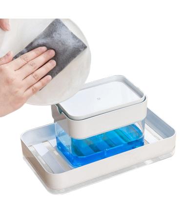 Detergent Press Box | Countertop Scrubbing Liquid Dispenser Rack with Sponge Brush | Water Drainage Cleaning Liquid Press Dispenser for Home Sritob Transparent Box + Sponge + Drain Board