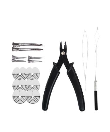 Hair Extensions Kit : 2 Holes Hair Pliers Pulling Needle and Loop Threader