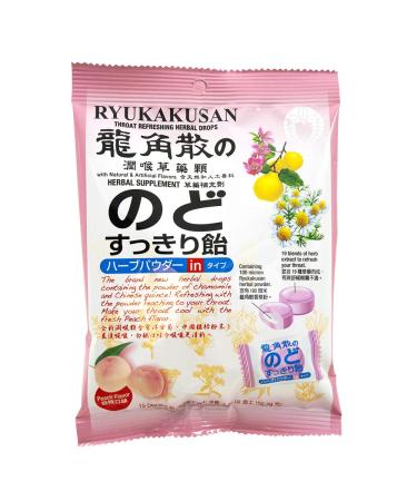 Ryukakusan Throat Refreshing Herbal Drops Supports Mouth Throat Respiratory System (Peach Flavor) (15 Drops) (1 Bag) (Solstice)