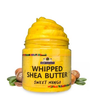 AKWAABA Whipped Shea Butter | Body & Hair Moisturizer | With Raw Shea Butter from Ghana | Rich Vitamins A and E | Natural Yellow 12oz (Sweet Mango)