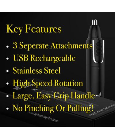 Pete & Pedro Nose & Ear Hair Trimmer - Multi-Attachment Grooming Kit for Men & Women | Stainless Steel Wet/Dry USB | Shark Tank Featured - Buy Online on GoSupps.com