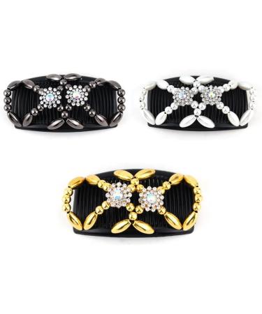 Kytpyi Beaded Hair Comb Slides - 3 PCS Double Sided Clips for Women & Girls | Elastic Magic Combs for DIY Hair Styling & Accessories - Buy Online on GoSupps.com