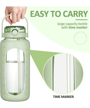 BLUEGO 64oz Glass Water Bottle with Straw Time Marker - Half Gallon Motivational Jug for Gym, Sports, Workout - Silicone Sleeve - 2L Capacity - Green - Buy Online on GoSupps.com