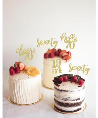 Shop 24PC Gold Glitter 70th Birthday Cupcake Toppers - 1954 Vintage Party Decorations & Accessories - Buy Online on GoSupps.com