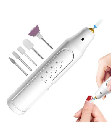 5 in 1 Electric Nail File USB Recharging Electric Nail Drill Adjustable Speed Cordless Manicure Machine Professional Portable Electric Manicure Pedicure Kit Beauty Care for Hands and Feet White