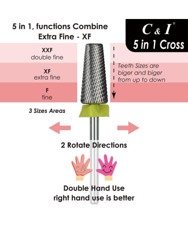 C & I 5 in 1 Tapered Shape Nail Drill Bit XF - Professional Cross Teeth Edition for Nail Manicure Machine - Buy Online on GoSupps.com