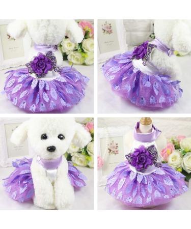 Yekeyi Spring-Summer Princess Dress for Pets - Cute Tutu Costumes for Rabbits Dogs & Cats - XL Violet Leaves Decor - Buy Online on GoSupps.com
