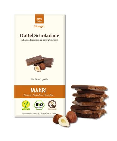 Makri Bio Dattel chocolate - without refined sugar sweetened with dates vegan & fair trade (nougat 50% 5 plates) Nougat 50% 5 pieces (1 Pack)