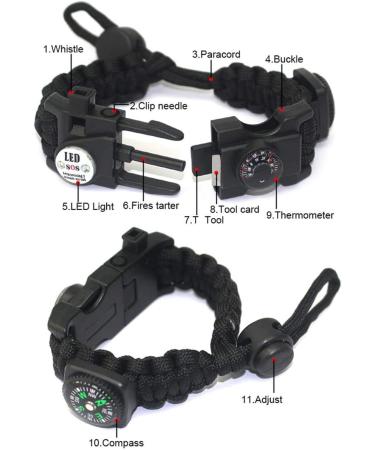 Ultimate Paracord Survival Bracelet Kit for Men - Orange | Flint Compass Thermometer LED Light & Multi-Tool | Perfect for Outdoor Adventures - Buy Online on GoSupps.com