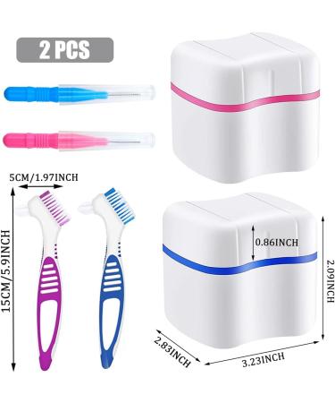Buy Press Storage Box for Dentures - 2-Piece Set with Cleaner Brushes | Multi-Colored Blue & Pink - Ideal for Prosthetic Teeth Storage & Cleaning - Buy Online on GoSupps.com