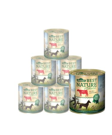 Dehner Best Nature Dog food wet food free of grain for adult dogs beef / rice / thistle oil 6 x 800 g can (4.8 kg) adult beef and rice with thirting oil 800 g (6 Pack)