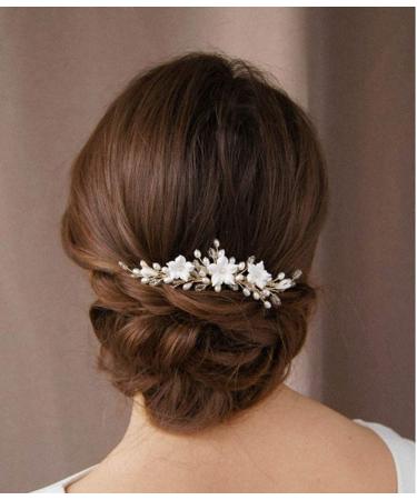 Unicra Flower Hairpins for Brides | Silver Wedding Hair Accessories Pearl Hair Clips & Headdresses for Women & Girls - Buy Online on GoSupps.com