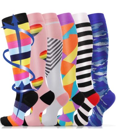 beister Compression Socks for Women & Men 15-20 mmHg Knee High Circulation Support Hose for Running Cycling Sports Multi-Colour-01 (6 Pairs) S-M