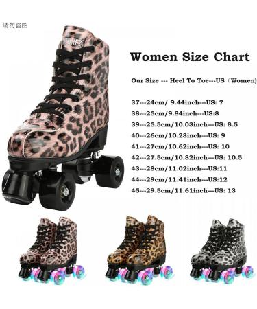 Leopard PU Leather High-top Roller Skates for Women | Indoor/Outdoor Double-Row Skates | Size 38 (US Women 8) | Includes Shoes Bag - Buy Online on GoSupps.com