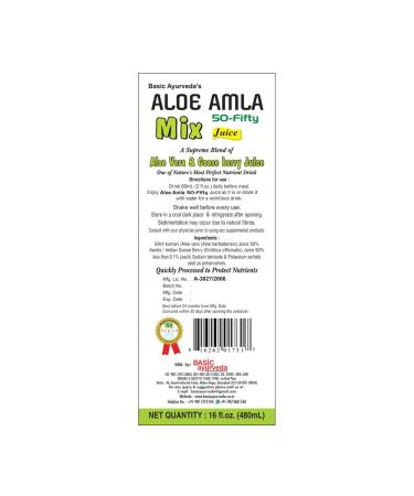Basic Ayurveda Gooseberry + Aloe Vera Juice 16.23 Fl Oz (480ml) | 50-Fifty Herbal Mix for Immunity Digestion & Skin Health | Amla & Aloe Blend | 100% Natural | Daily Ayurvedic Tonic - Buy Online on GoSupps.com