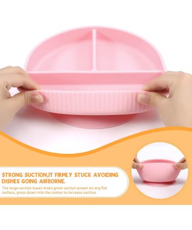 Baby Feeding Set - Silicone Bib, Suction Divided Bowl, Spoon & Fork - Toddler Utensils - Pink (6 Months) | Baby Led Weaning Supplies - Buy Online on GoSupps.com