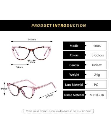 SERONI Cat Eye Blue Light Blocking Glasses - TR90 Frames for Men & Women | Anti-UV 56mm Leopard Design - Buy Online on GoSupps.com