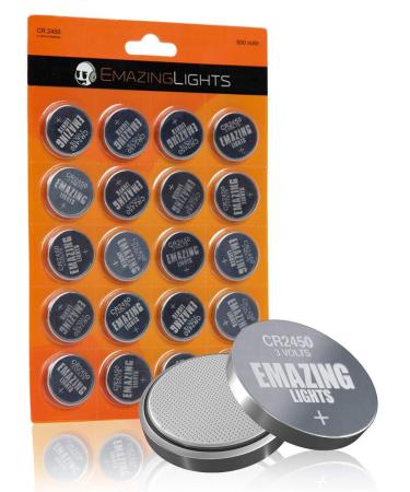 EmazingLights CR2450 Batteries 3 Volt Lithium Coin Cell 3V Button Battery (20 Pack) 20 Count (Pack of 1) CR2450