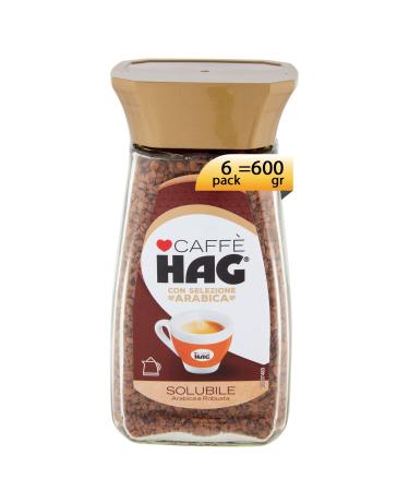 Caff HAG Hag - Decaffeinated Instant Coffee - Aroma Intenso Instant Coffee Blend - Contains 6 x 100g boxes (600g total)