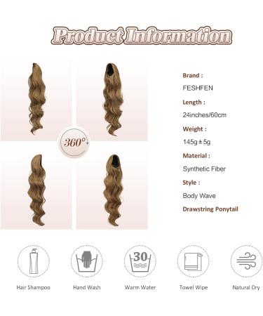 FESHFEN Long Curly Wavy Ponytail Extension - Brown Synthetic Hairpieces 60cm - Clip-in Drawstring Pony Extension for Women & Girls - Buy Online on GoSupps.com