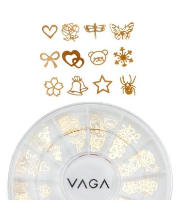 VAGA 120 Gold Metal Manicure Nail Art Wheel Gems Decorations in 12 Designs