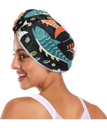 Blue Green Fishes Hair Towel 2 Pack | Super Absorbent Quick Dry Hair Turbans for Women & Girls - Perfect for Travel & Daily Use - Buy Online on GoSupps.com