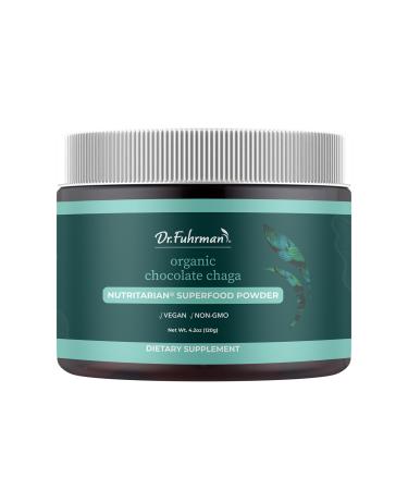Dr. Fuhrman Chocolate Chaga Superfood Powder Organic Cocoa + Chaga Reishi Maca & Lucuma Vegan Gluten-Free Lightly Sweetened with Monk Fruit No Added Sugar 4.2 oz
