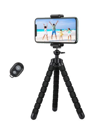 Xabupar Phone Tripod, Flexible Cell Phone Tripod Stand with Wireless Remote, Portable Mini Travel Tripod Stand, Compatible with iPhone, Android, GoPro (Black)