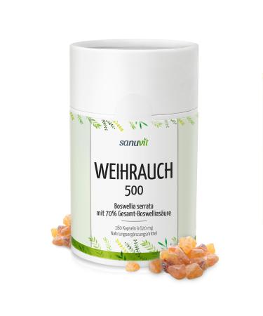 Sanuvit - frankincense capsules 500 mg |High dose with 500mg Indian Boswellia Serrata per capsule |High bioavailability |With premium raw material boswellin |Vegan |180 capsules