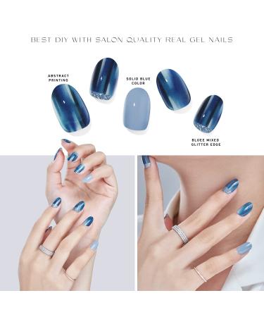 Adora Couture Blue Glossy Glitter Gel Nail Strips - Reverse French Nails| Salon-Quality Stick On Nails | UV Required | England Royal - Buy Online on GoSupps.com