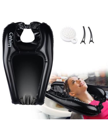 Inflatable Hair Washing Basin for Sink at Home, Portable Shampoo Bowl, Hair Washing Sink for Bedridden, Handicapped, Kids, Seniors, Pregnant, Wheelchair Person at Bedside and Kitchen Sink Use(Black)