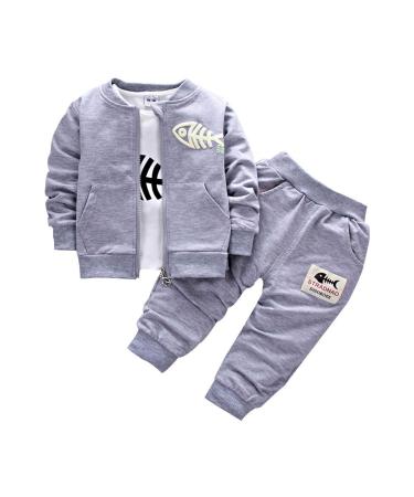 BINIDUCKLING Newborn Baby Boys Coat + Pants + Shirts Clothes Sets Toddlers Casual 3 Pieces Outfits 2-3 Years Grey