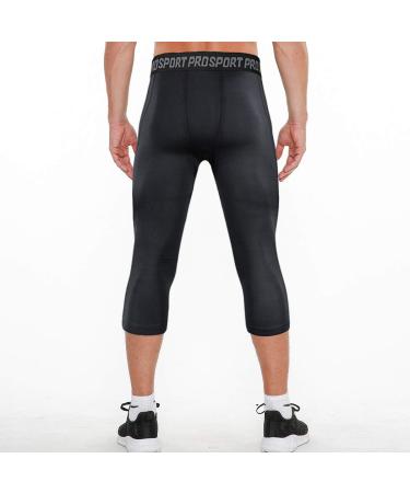 TUOY Men's Padded 3/4 Capri Compression Pants with Knee Pad | Medium Black | Ideal for Basketball, Football, Baseball - Buy Online on GoSupps.com