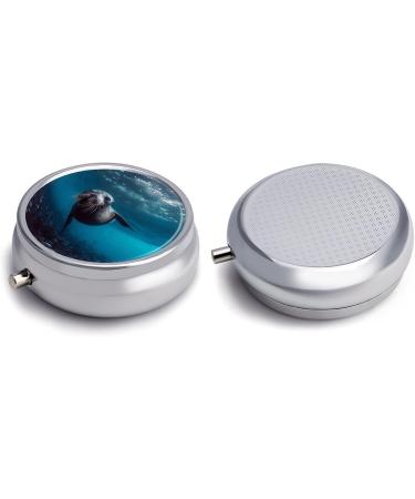 Underwater Sea Lion Print Round Pill Box | 3 Compartment Decorative Metal Pill Organizer | Portable Pocket Medicine Case - Buy Online on GoSupps.com