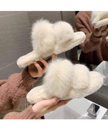 Womens Fluffy Sliders Fur Women Slippers Comfortable Soft Open Toe Flat Fashion Sandals Female Furry Indoor Flip Flops Fluffy Plush Shoes Autumn and Winter Season for Indoor Outdoor (B 24.5CM) (D 2 D 24.5CM - Buy Online on GoSupps.com
