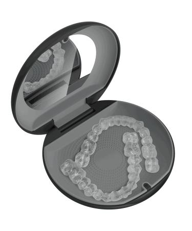 Retayn Premium Aligner Case with Mirror - Compatible with Invisalign, Smile Direct, and Other Aligners, Retainers, and Mouth Guards - Black & Grey, Set of 1 Black & Grey 1-Pack