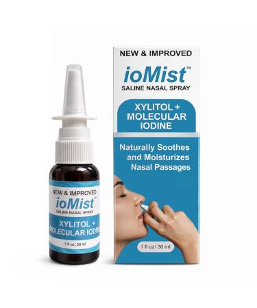 Iotech International ioMist Xylitol Saline Nasal Spray with Molecular Iodine - Natural Nasal Rinse & Congestion Relief for Adults & Children 6+ - Drug-Free Sinus Cleanse & Allergy Support - 1 fl oz