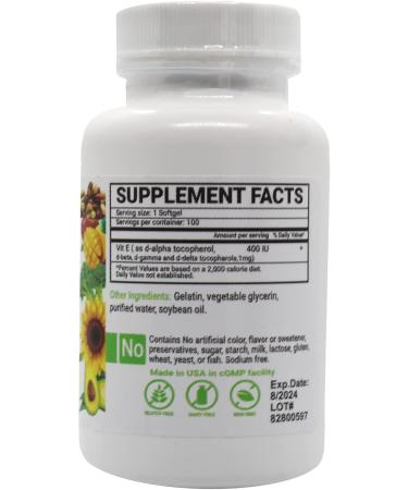 Peter's Choice Natural Vitamin E 400IU 100 Softgel Capsules Antioxidant and Skin Support Gluten Free Made in USA - Buy Online on GoSupps.com