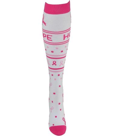 Buy Women's 10-14 mmHg Compression Socks - Medium White with Hope Ribbon for Enhanced Support | International Shipping Available - Buy Online on GoSupps.com