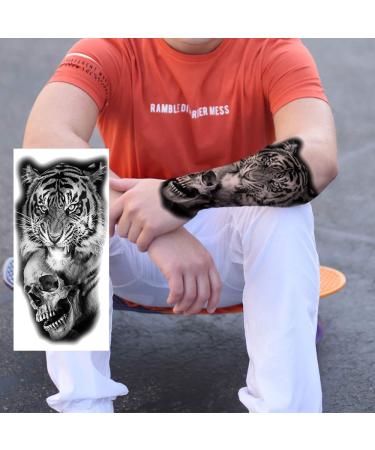 8 Sheets Realistic 3D Black Tribal Tiger Temporary Tattoos - Men/Women Pirate Lion Compass Clock Warrior Gladiator Fake Tattoo Stickers - Buy Online on GoSupps.com