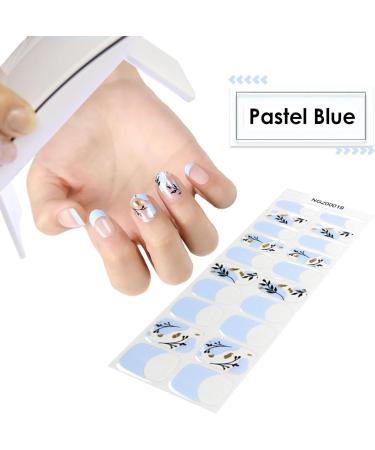 Semi Cured Nail Wraps - 20 Soft Gel Stickers for French Manicure | Blue French Flowers Design | UV/LED Lamp Required - Buy Online on GoSupps.com