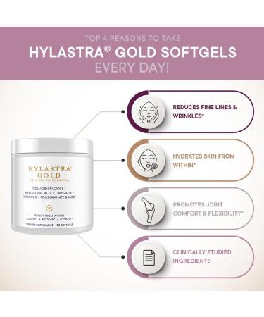 Purity Products Hylastra Gold Softgels Collagen + Hyaluronic Acid + Beauty Boosting Powerhouse Ingredients - Increased Skin Hydration & Elasticity - Reduces Fine Lines & Wrinkles - 90 Softgels - Buy Online on GoSupps.com
