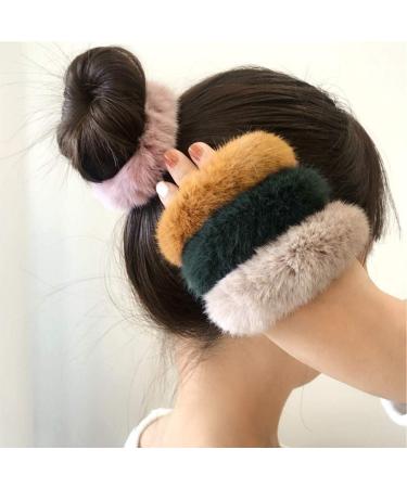 Rlanos Ponytail Elastics Small Hair Ties Rubber Bands Styles Scrunchie Fashion Hair Rubber for Girl's and Women's (Multicolor) Each color (Fluffy Fur Elastic Bands (12)) - Buy Online on GoSupps.com