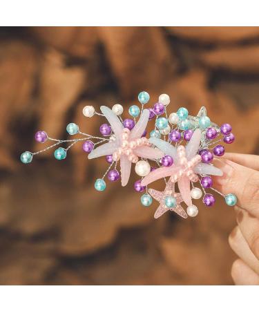 IYOU Bridal Wedding Hair Clips Blue Starfish Hair Piece Pearl Barrette Bride Bridesmaid Hair Accessories for Women and Girls