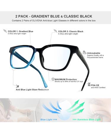 OLIVENA 2Pack Anti Blue Light Glasses - Black Square Oversized Thin Blue Light Blocking Glasses for Women Men - Reduce Eyestrain & UV Glare - Buy Online on GoSupps.com