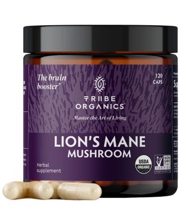 TRIBE ORGANICS Lion s Mane Supplement 1800mg Mushroom Extract Powder - Immune System Booster & Brain Nootropic for Focus and Memory  Mental Clarity  Natural Energy and Immunity - 120 Vegan Capsules
